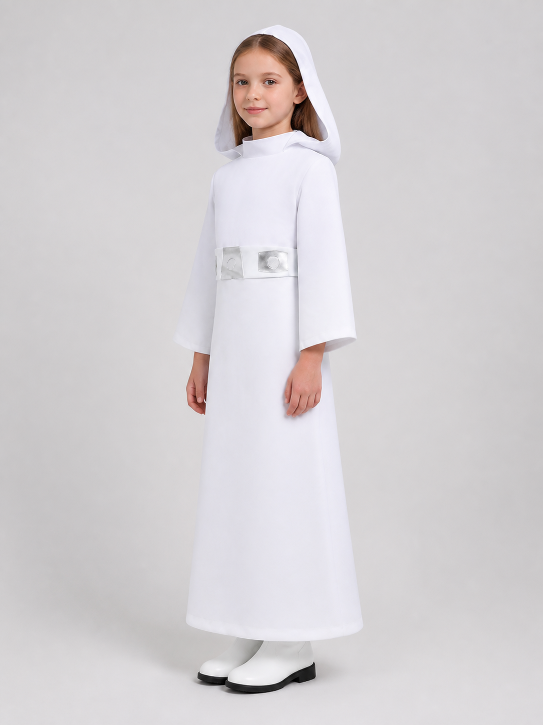 Princess Leia Costume from Star Wars with Hood and Belt side view