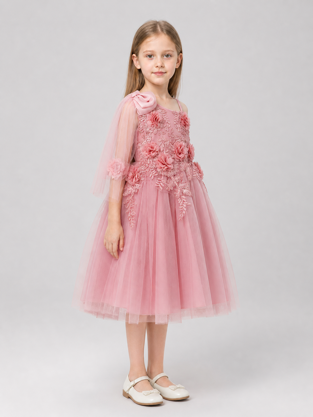 Tulle Dress with Floral Decorations side view