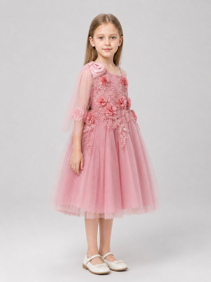 Tulle Dress with Floral Decorations side view