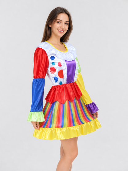 Clown Carnival Dress Costume with Rainbow Stripes