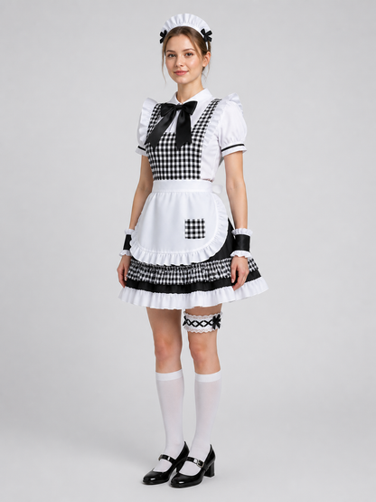 Lolita-Style Outfit with Apron, Bow, and Headband side view