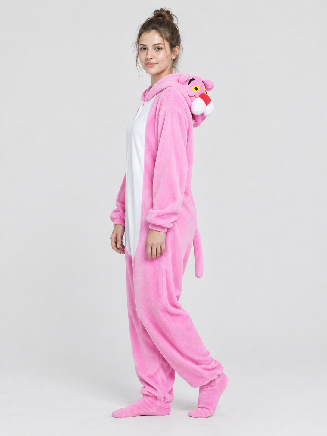 Pink Flannel Kigurumi Pajama with Hood and Ears