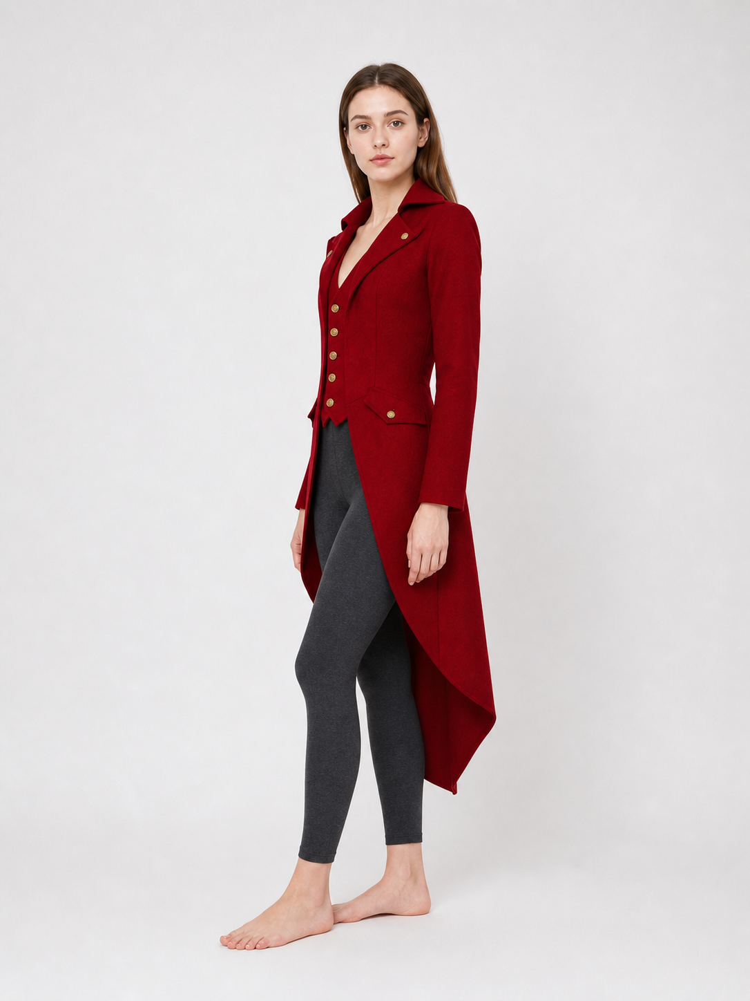 Vintage-Style Burgundy Long Tailcoat