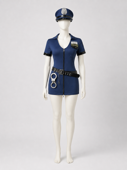 Police Cosplay Costume: Uniform, Cap, Belt, Handcuffs side view