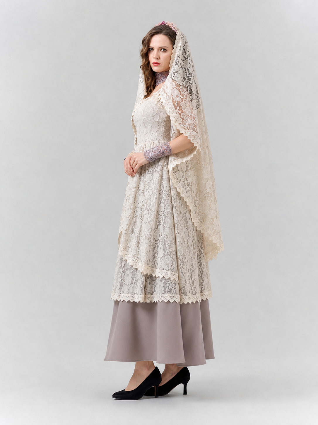 Cosplay Costume with Dress and Lace Cape