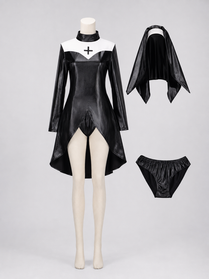 Gothic Costume with Headscarf and Shorts side view