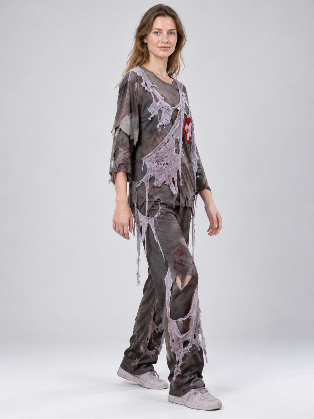 Zombie Carnival Costume with Blood Effect, Gray