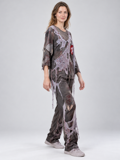 Zombie Carnival Costume with Blood Effect, Gray