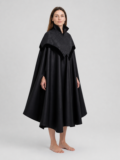 Black Gothic Cloak Cape with a High Collar side view