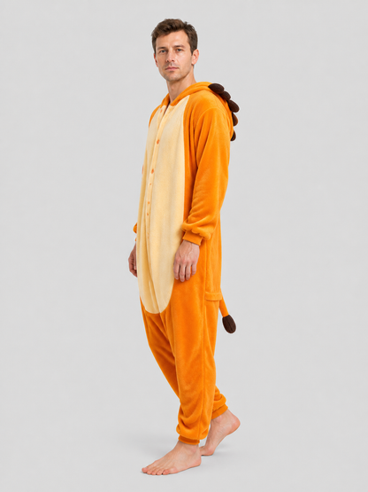 Flannel Lion Hooded Onesie Pajamas for Home side view