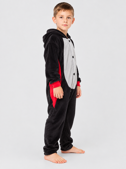 Insulated Pajama Jumpsuit with Hood and Buttons