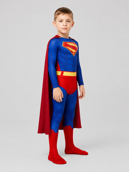 Superman Cosplay Costume, Jumpsuit with Cape side view
