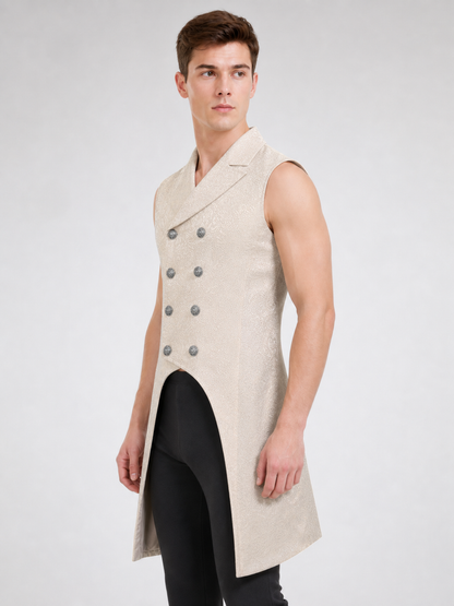 Vintage Longline Vest with Jacquard Pattern