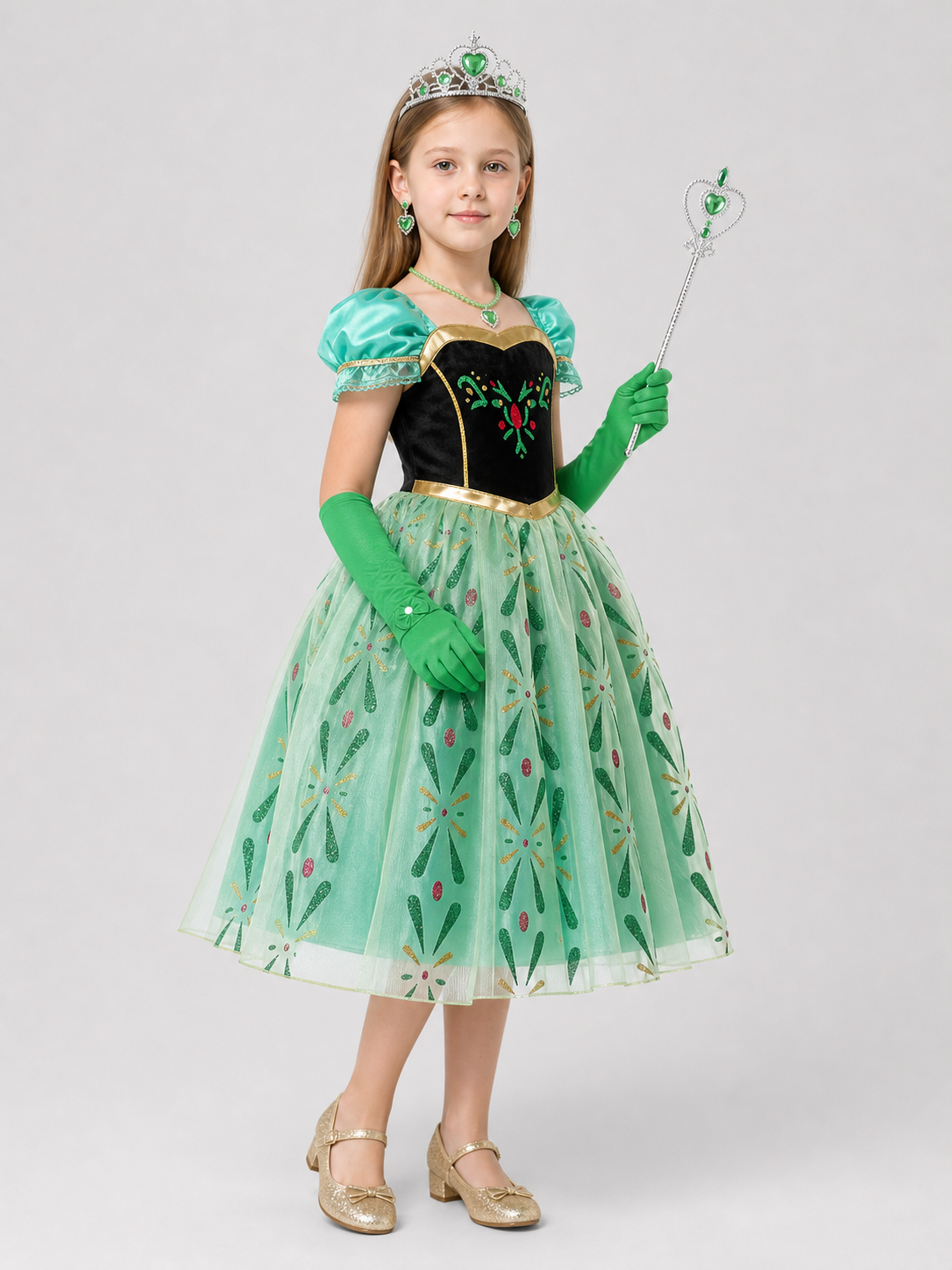 Children’s Snow Queen Costume with Crown and Accessories side view