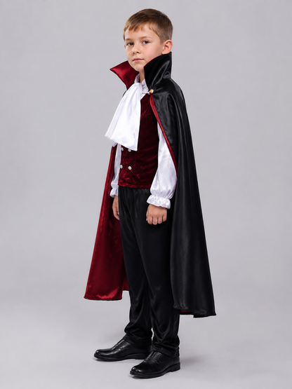 Carnival Vampire Costume with Vest, Pants, and Cape side view