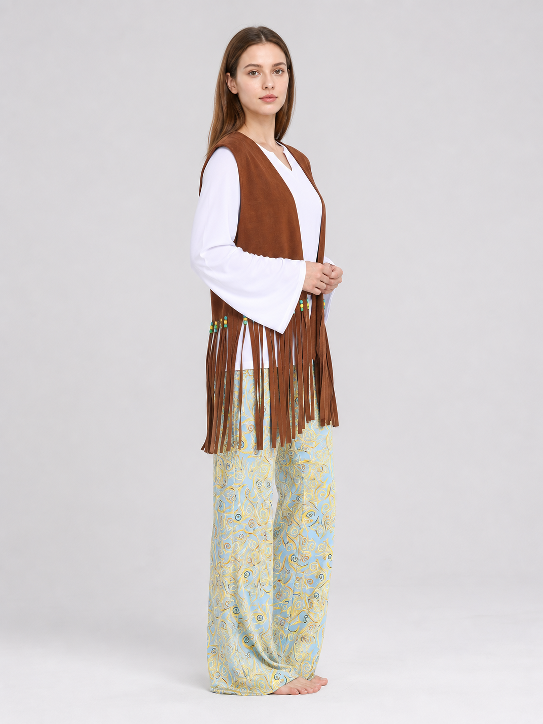Costume Vest with Fringe, Brown side view