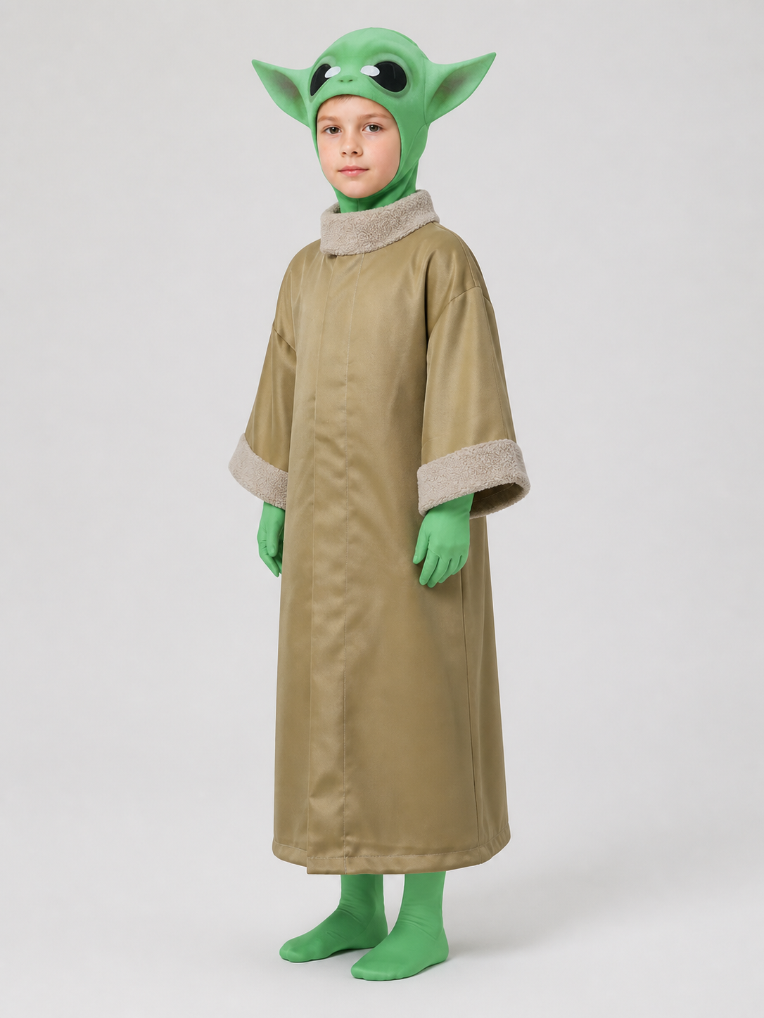 Baby Yoda Costume: Robe, Jumpsuit, and Headwear side view