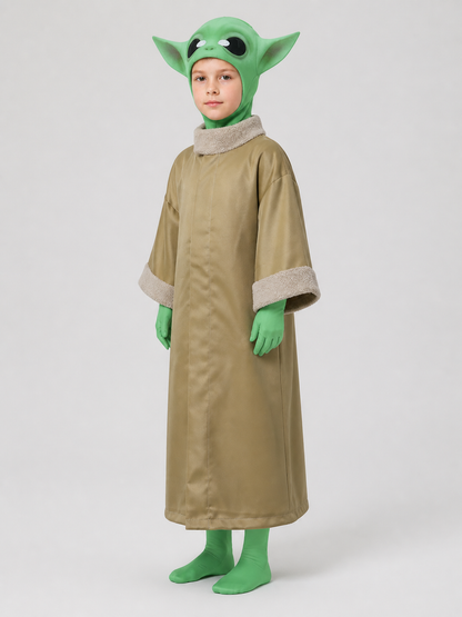 Baby Yoda Costume: Robe, Jumpsuit, and Headwear side view