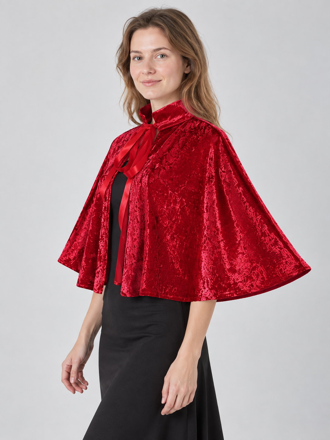 Red Velvet Capelet with Collar and Ties