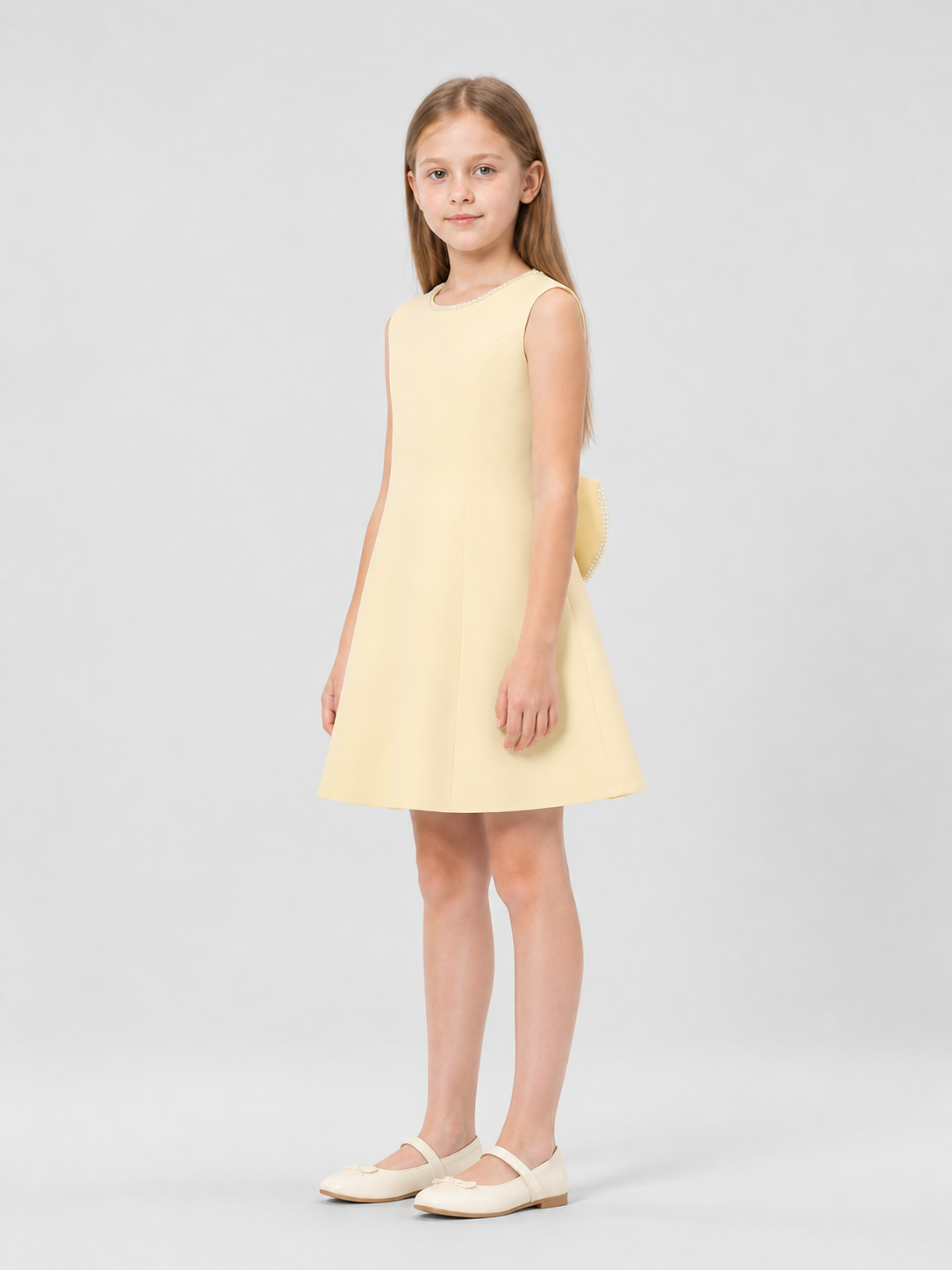 Girls' A-Line Dress with Pearl Trim side view