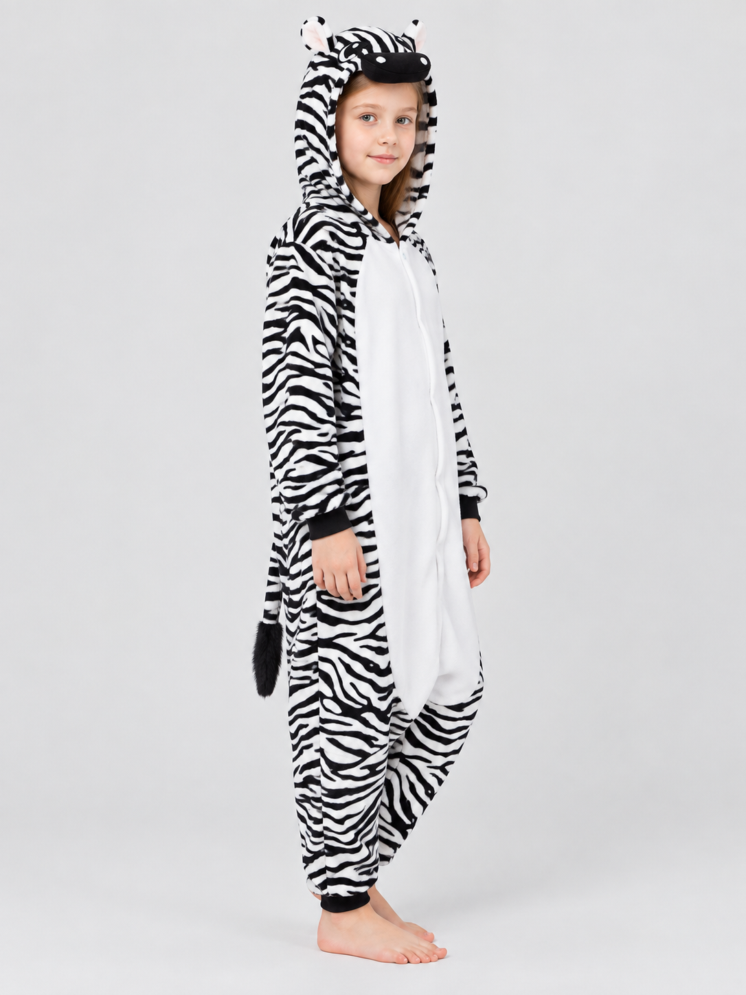 Zebra-Print Hooded Pajama Jumpsuit