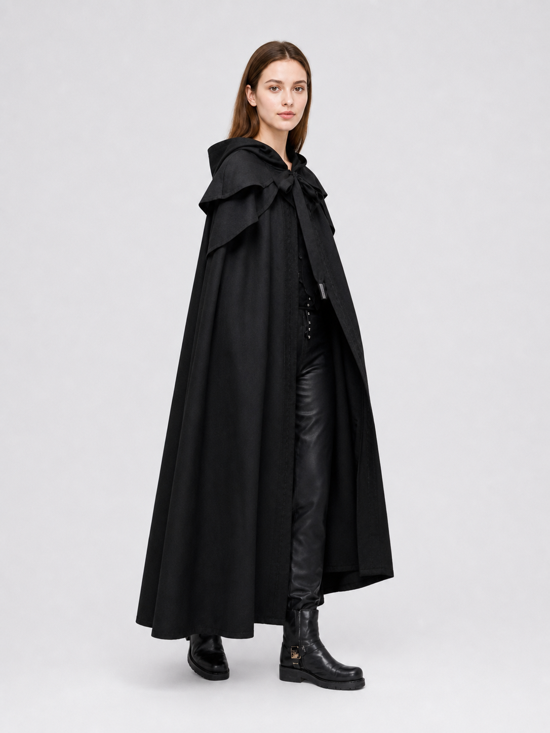 Black Gothic Hooded Cloak in Medieval Style