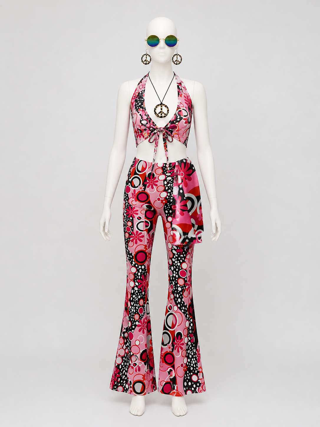 Hippie-Style Set: Flare Pants, Shorts, and Accessories side view