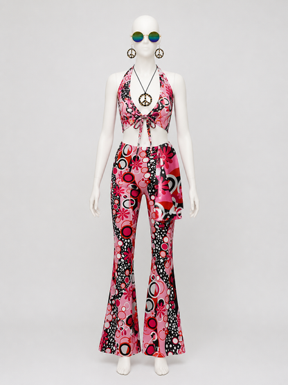 Hippie-Style Set: Flare Pants, Shorts, and Accessories side view
