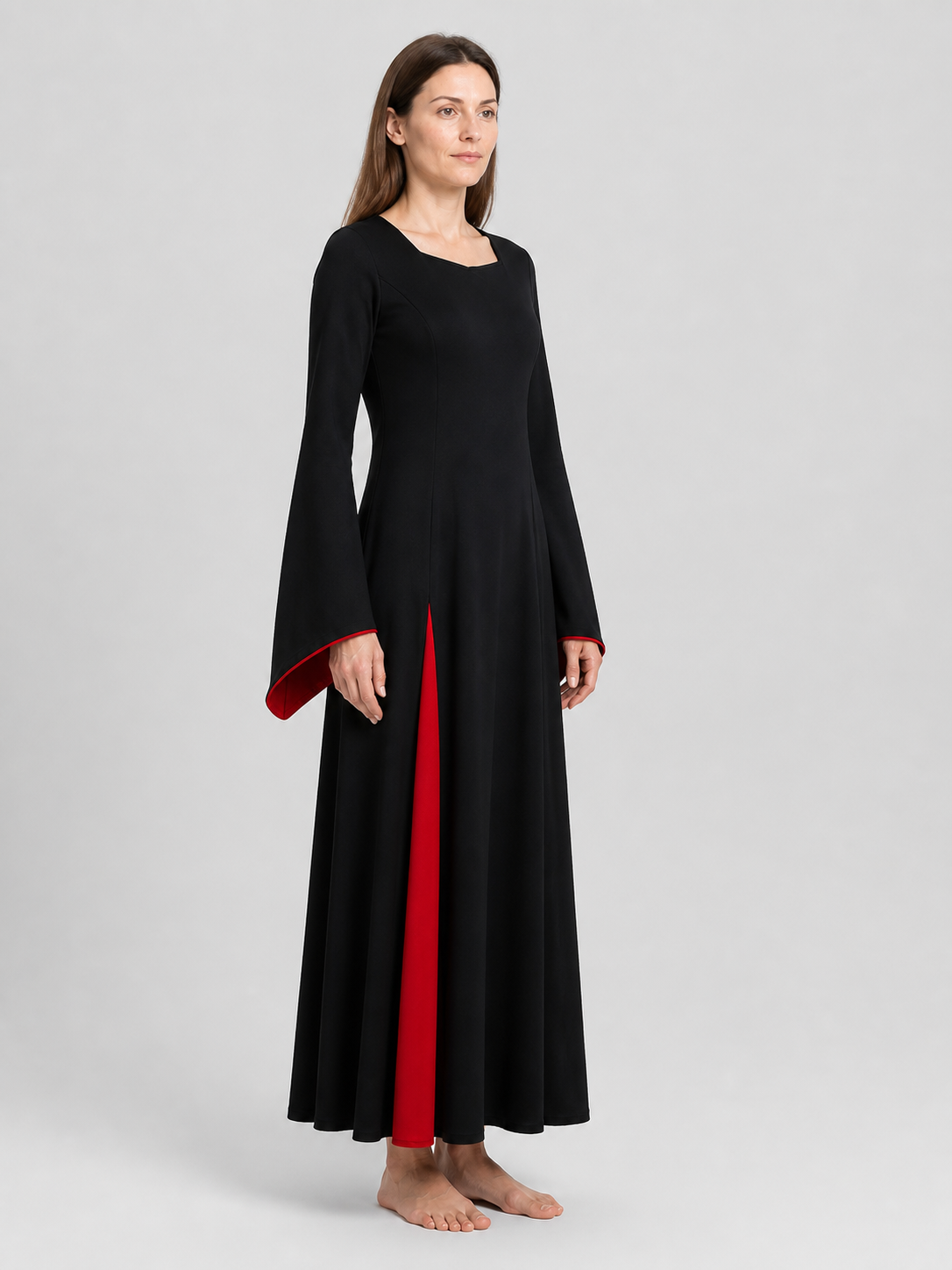 Morticia Cosplay Dress, Black and Red, Gothic side view