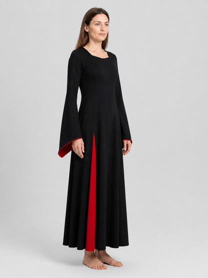 Morticia Cosplay Dress, Black and Red, Gothic side view
