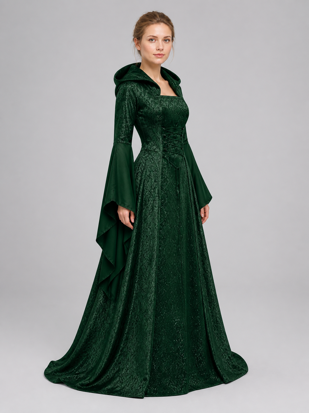 Gothic Hooded Dress with Waist Lacing side view
