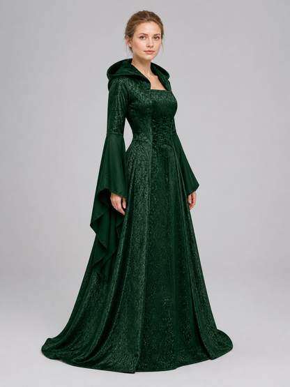 Gothic Hooded Dress with Waist Lacing side view