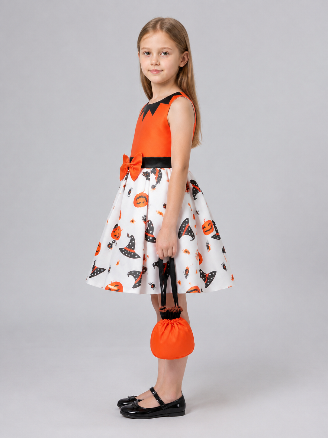 Kids' Costume Dress with Halloween Print side view