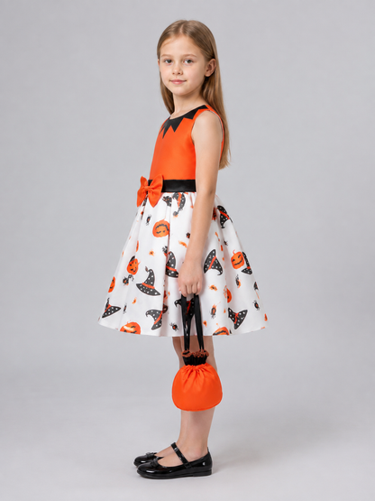 Kids' Costume Dress with Halloween Print side view
