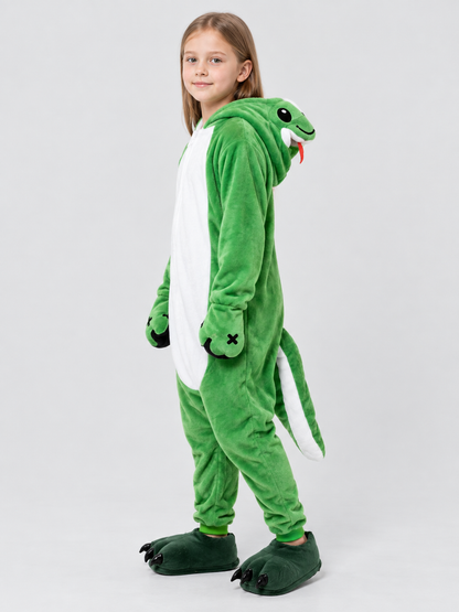 Green Dinosaur Hooded Pajama Jumpsuit