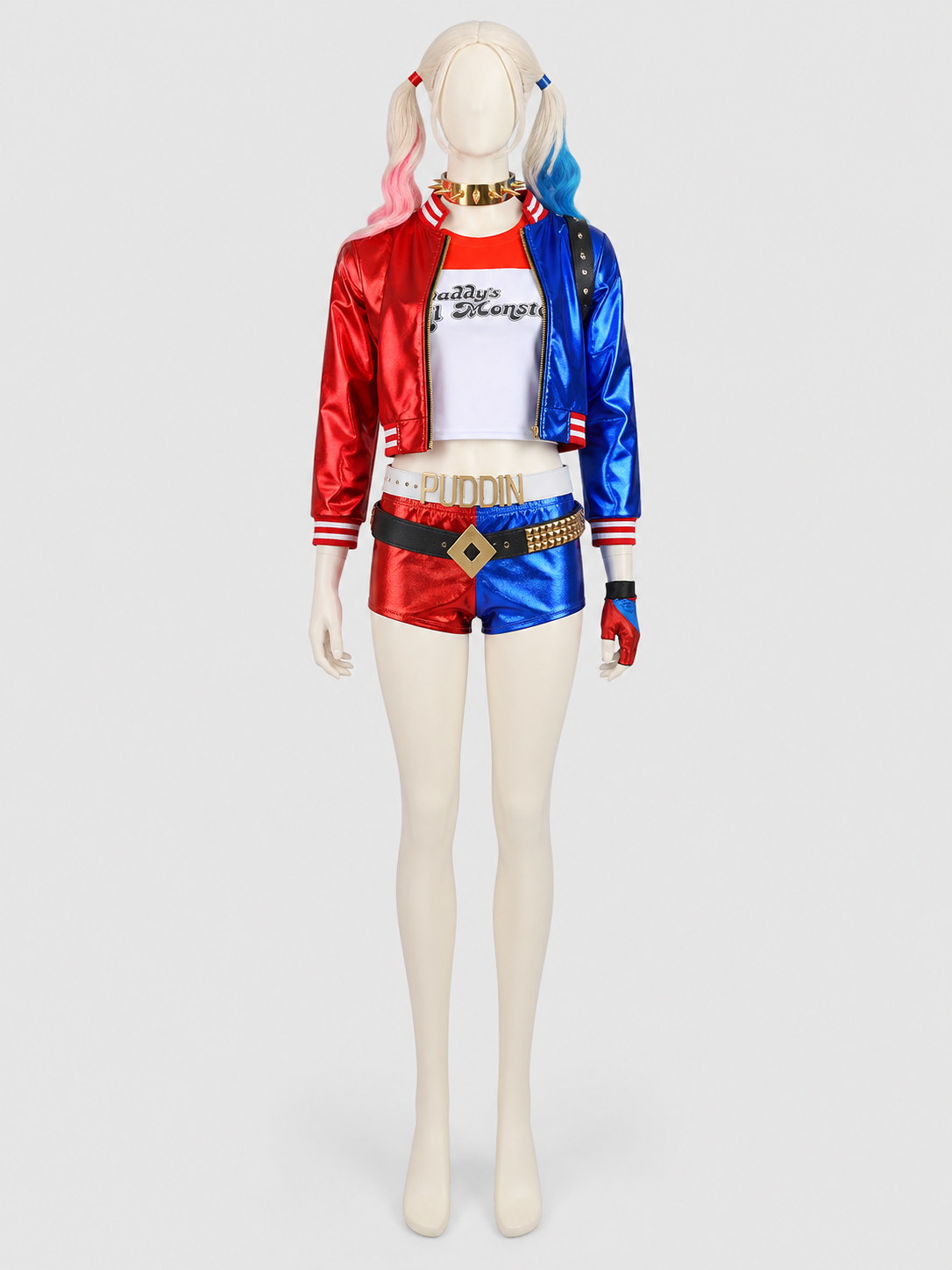 Harley Quinn Cosplay Costume with Jacket and Wig side view