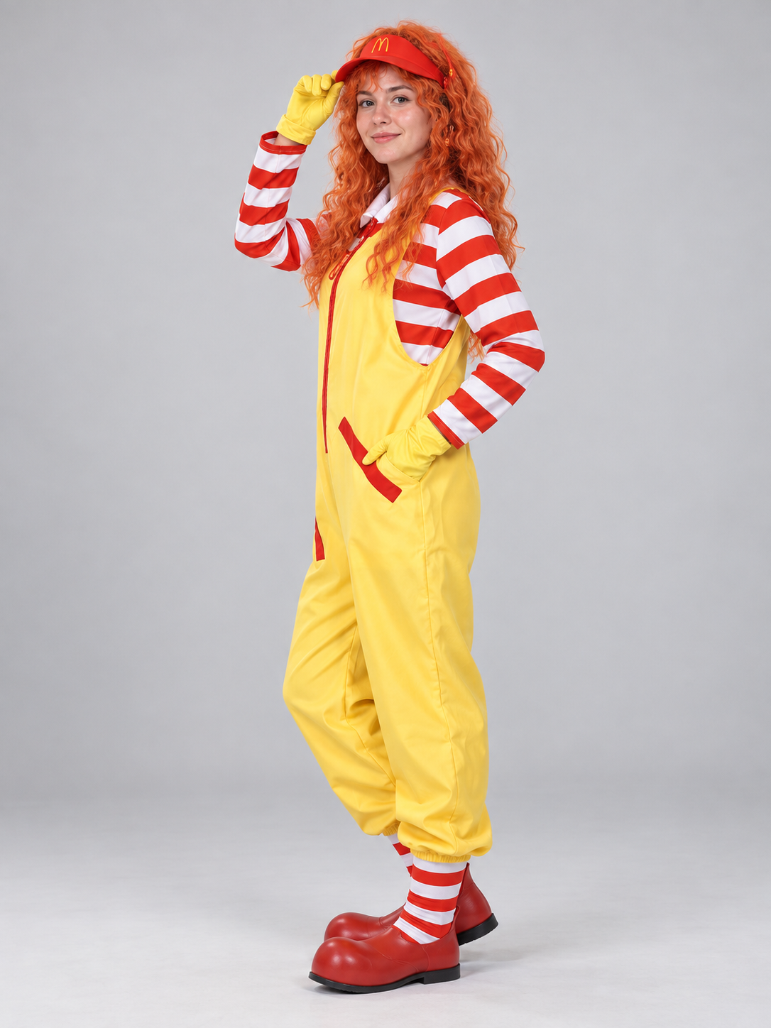 Yellow Clown Costume with Wig, Gloves, and Cap