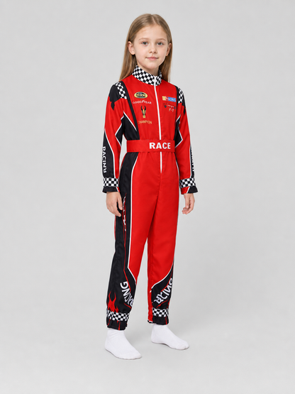 Children's Racing Jumpsuit with Belt, Checkered side view