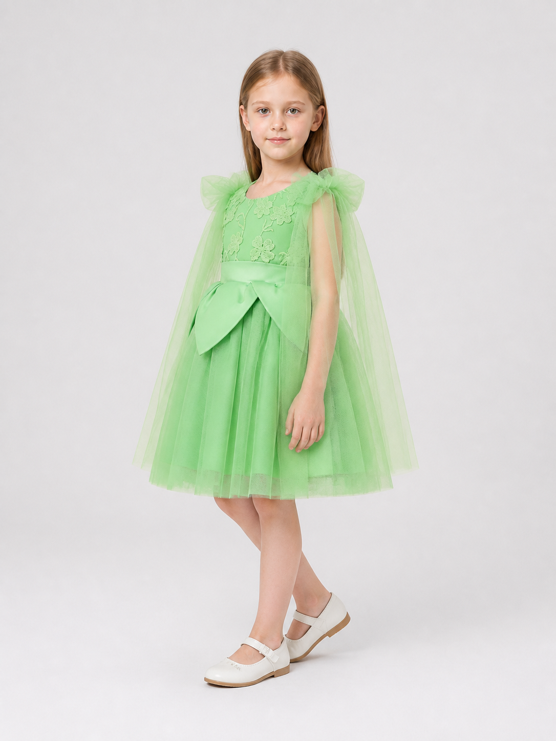 Mint Green Embroidered Princess Dress for Girls side view