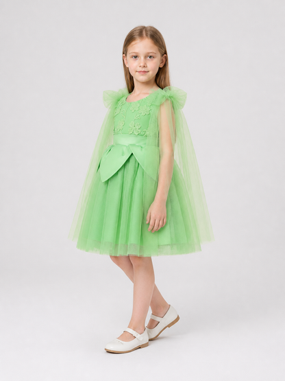Mint Green Embroidered Princess Dress for Girls side view
