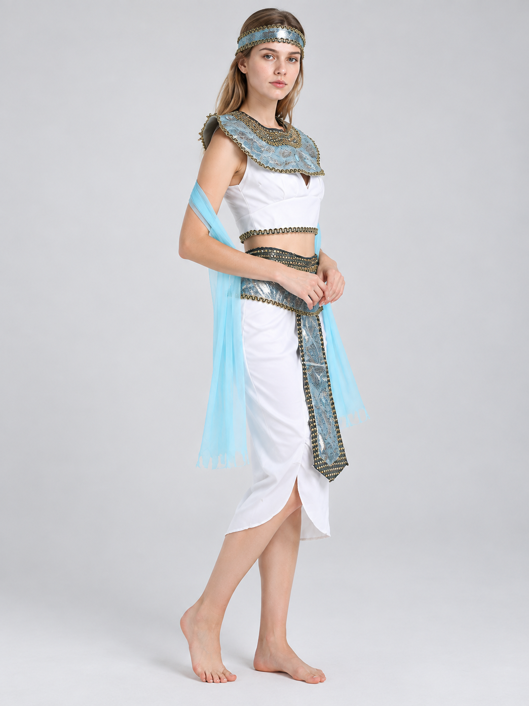 Egyptian Queen Costume with Ornamentation, White side view