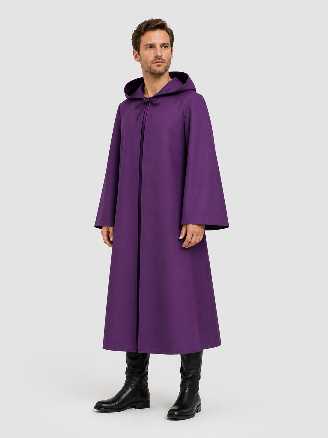 Adult Purple Hooded Carnival Cloak side view