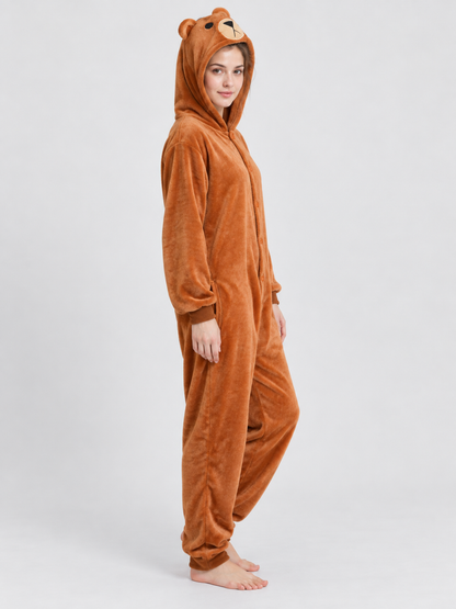 Hooded Pajama Jumpsuit with Ears and Face
