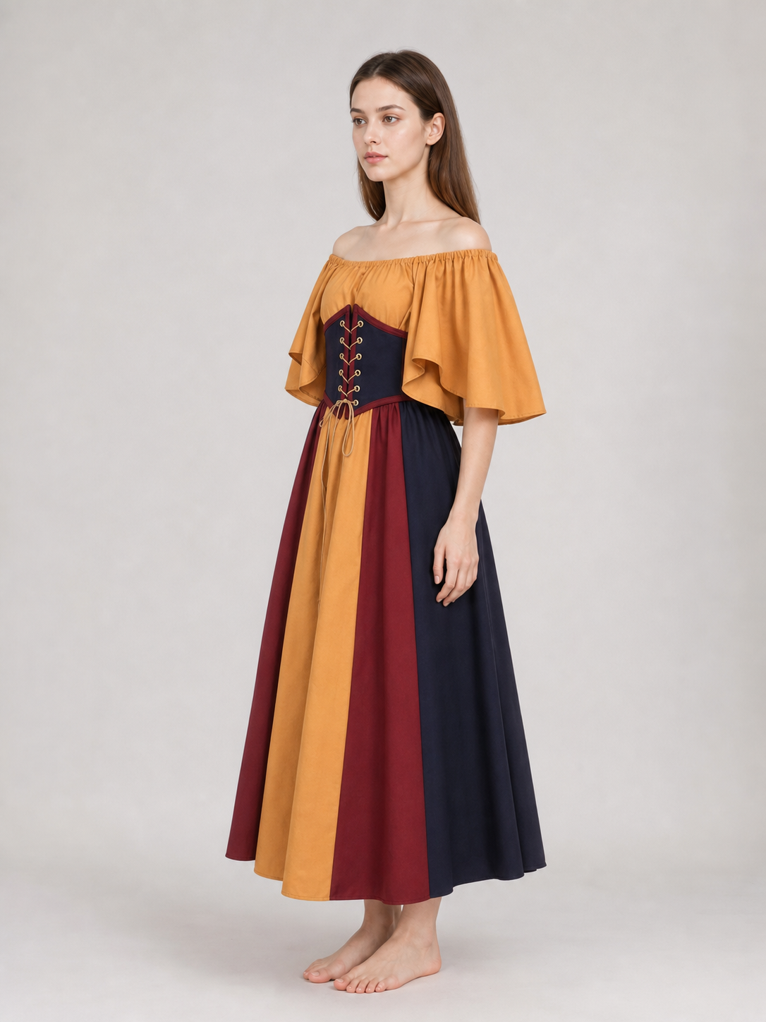 Medieval Dress with Corset Lacing and Sleeves