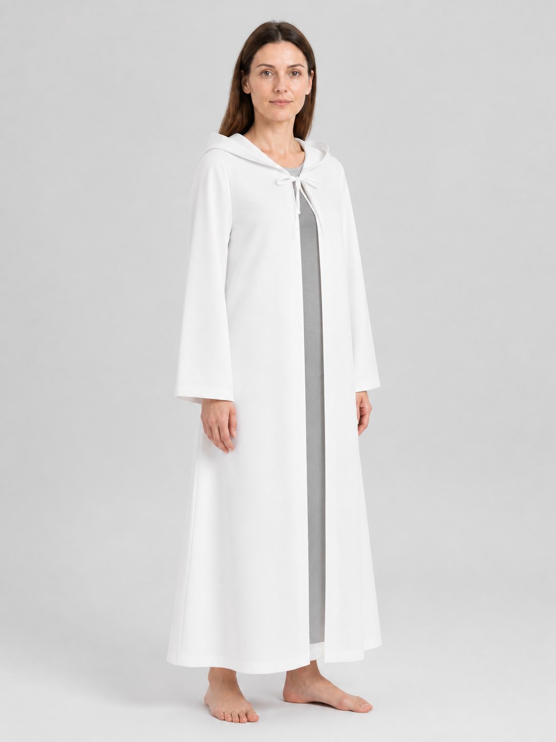 White Hooded Robe with a Star Wars Theme for Cosplay side view