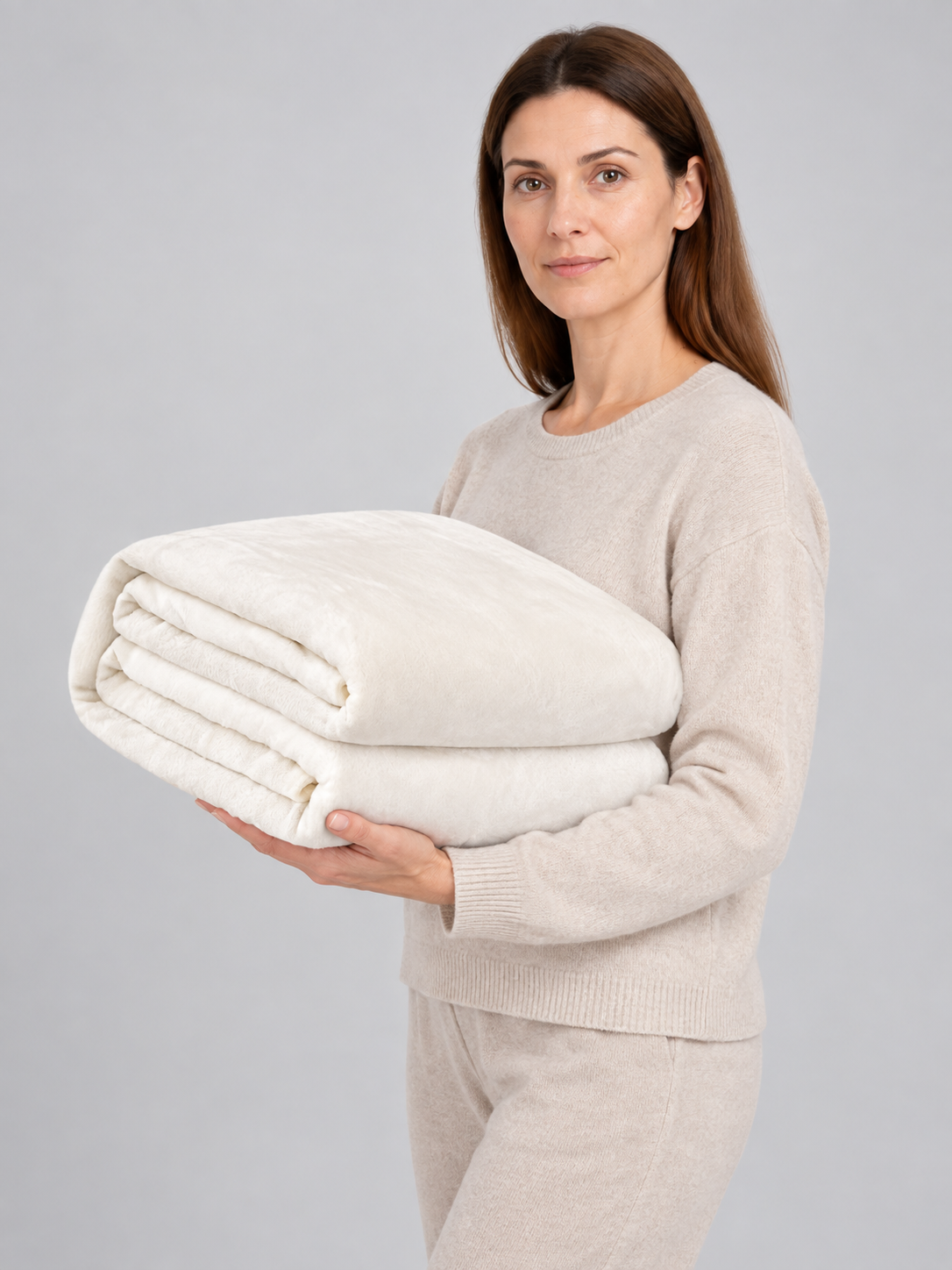 Pearl-white flannel blanket with a fuzzy texture