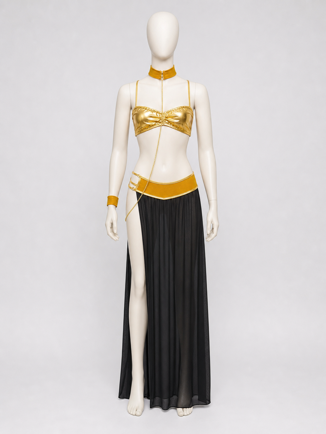 Cleopatra Costume with Gold Chains and Long Skirt