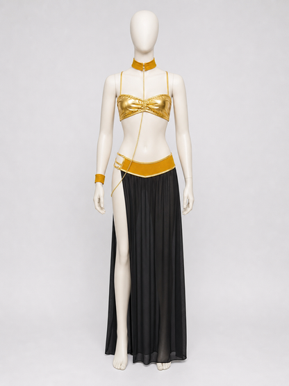 Cleopatra Costume with Gold Chains and Long Skirt