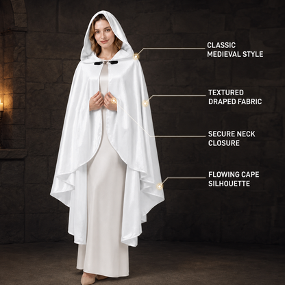 Long white hooded satin-look carnival cape product view 80