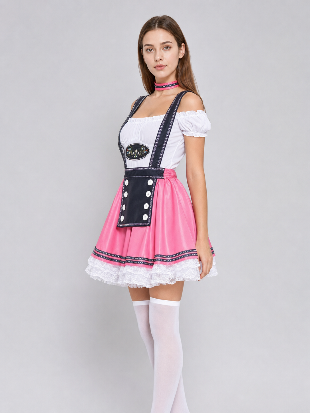 Pink costume dress in dirndl style, M–XXL